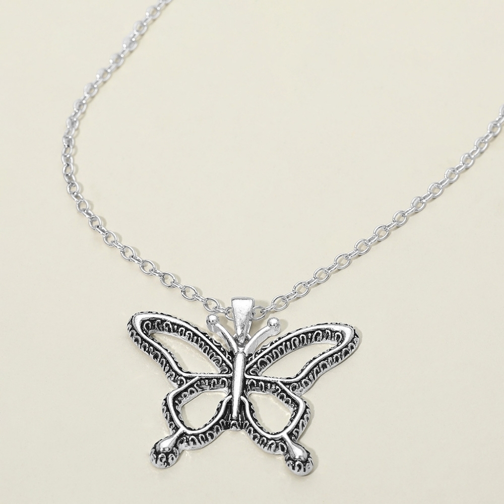 Antique Metal Butterfly Pendant Necklace
